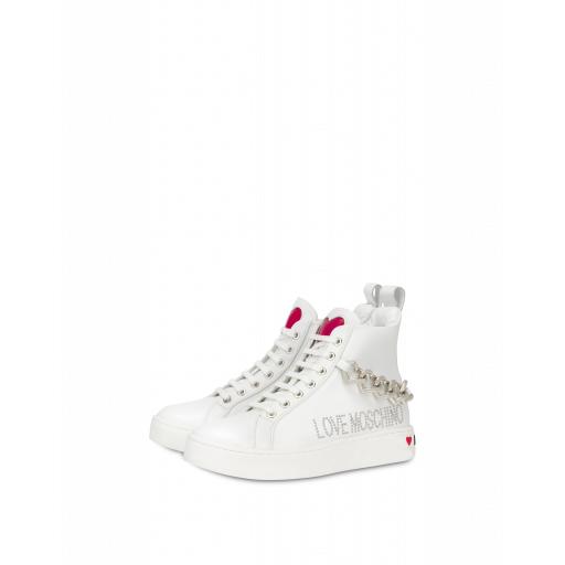 Love Moschino Hearts Chain High Sneakers Woman White Size 40 It - (10 Us)