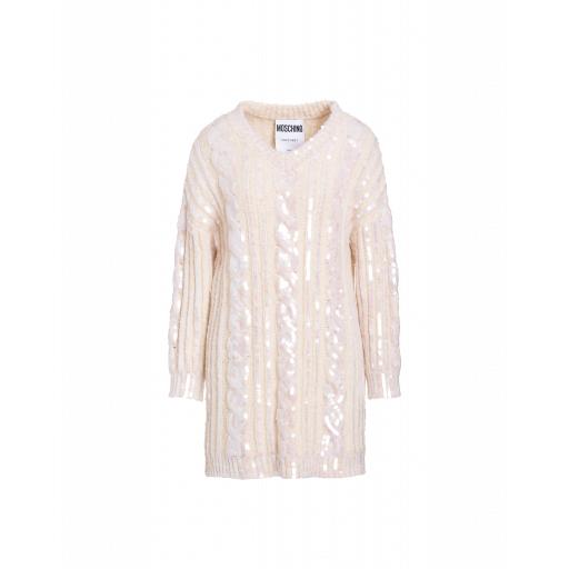 Moschino Wool And Alpaca Dress With Sequins Woman White Size 42 It - (8 Us)