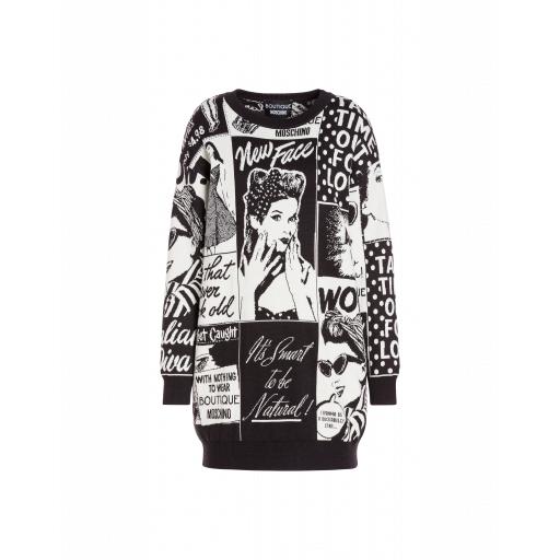 Boutique Moschino Dress With Newspaper Inlay Woman White Size S It