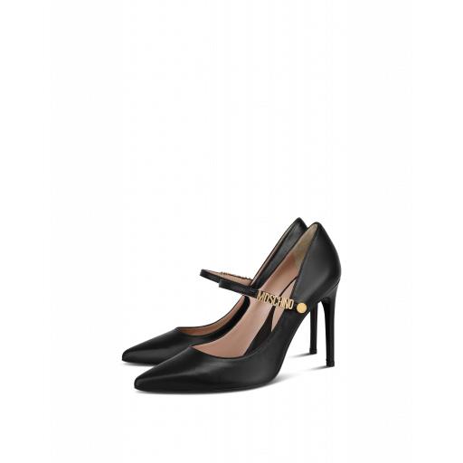 Moschino Leather Mary Jane With Mini Lettering Logo Woman Black Size 36 It - (6 Us)