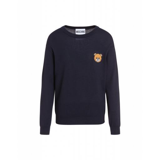 Moschino Wool Pullover With Moschino Teddy Bear Man Blue Size 54 It - (44 Us)