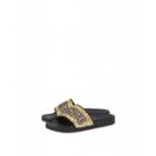 Moschino Glitter Lettering Jewel Pool Slides Woman Gold Size 38 It - (8 Us)