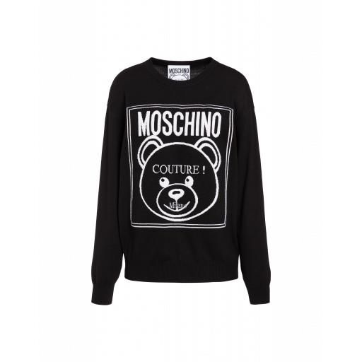 Moschino Wool Cardigan With Teddy Label Woman Black Size L It