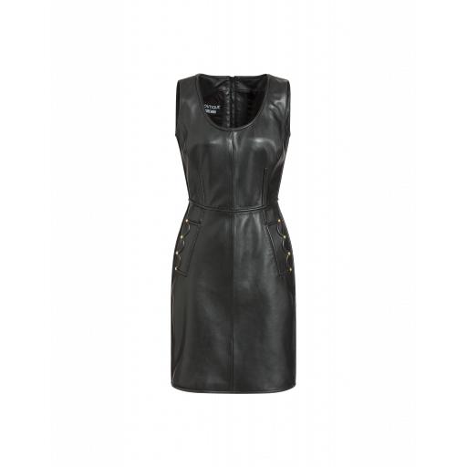 Boutique Moschino Leather Dress With Crown Pockets Woman Black Size 36 It - (2 Us)