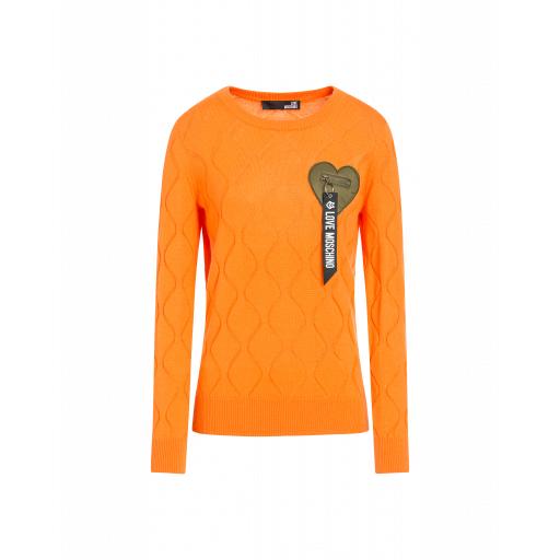 Love Moschino Knit Sweater With Heart Pocket Woman Orange Size 40 It - (6 Us)