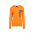 Love Moschino Knit Sweater With Heart Pocket Woman Orange Size 40 It - (6 Us)