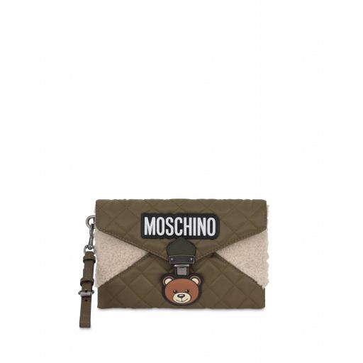 Moschino Ecofur And Nylon Teddy Pocket Clutch Woman Green Size U It - (one Size Us)