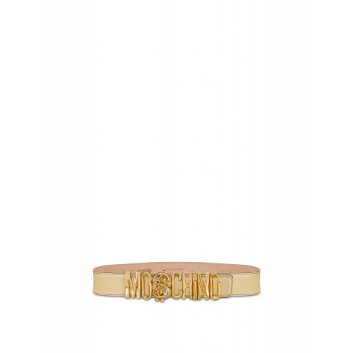 Moschino Laminated Belt With Logo And Dollar Stud Woman Gold Size 40 It - (6 Us)