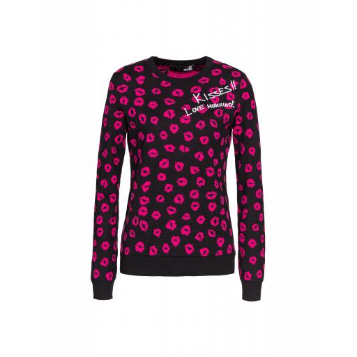 Love Moschino Jacquard Baci Baci Pullover Woman Black Size 40 It - (6 Us)