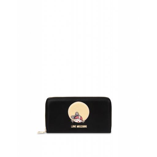 Love Moschino Look At Me Doll Zip Around Wallet Woman Black Size U It - (one Size Us)
