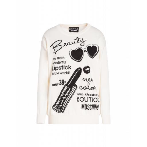 Boutique Moschino Pullover With Beauty Magazine Inlay Woman White Size L It
