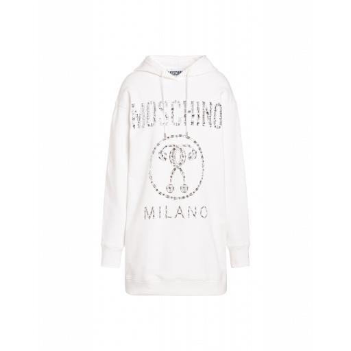 Moschino Crystal Double Question Mark Fleece Dress Woman White Size 36 It - (2 Us)