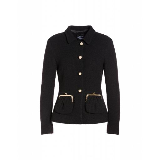 Boutique Moschino Boucl Jacket With Coin Pockets Woman Black Size 44 It - (10 Us)