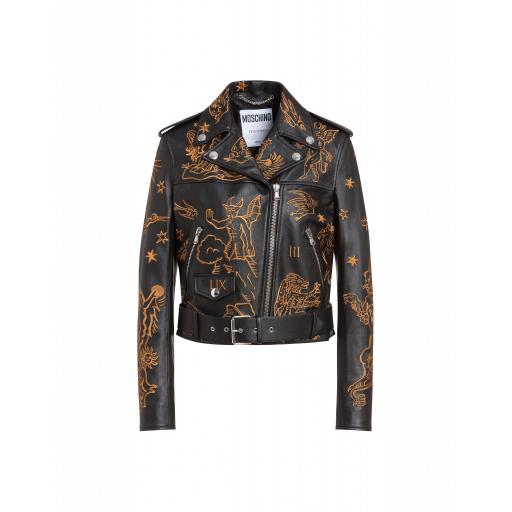 Moschino Mythological Creatures Leather Biker Woman Black Size 42 It - (8 Us)