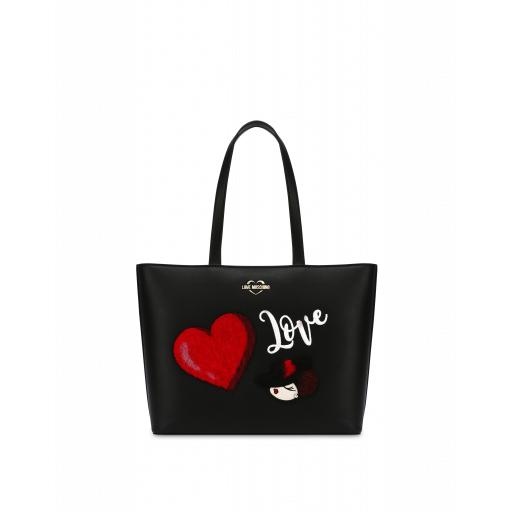 Love Moschino Shopper With Heart And Charming Doll Woman Black Size Single Size