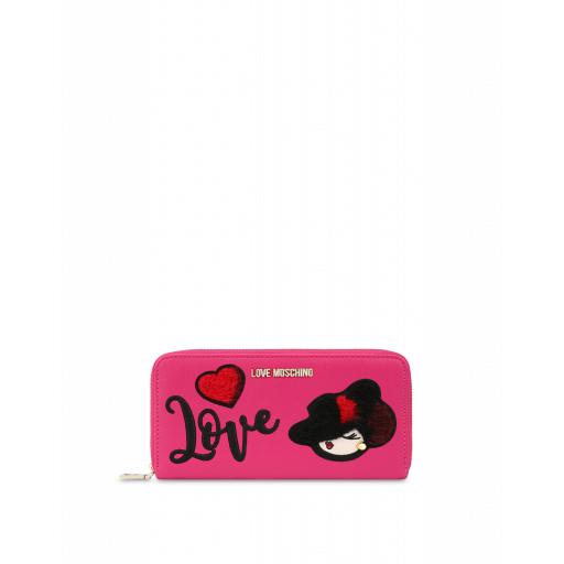 Love Moschino Zip Around Wallet With Charming Doll Woman Pink Size U It - (one Size Us)