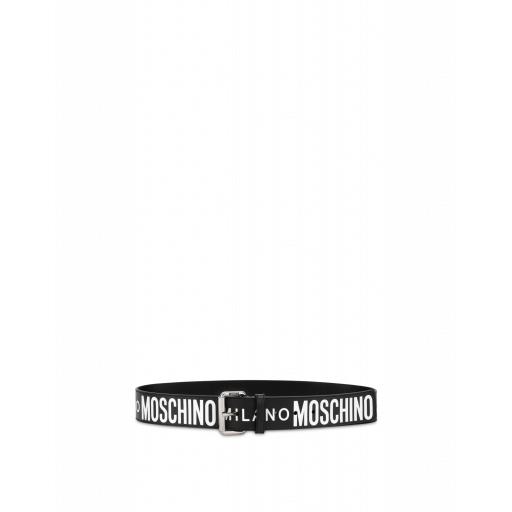 Moschino Leather Belt With All Over Logo Man Black Size 46 It - (30 Us)