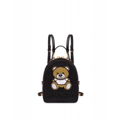 Moschino Teddy Embroidery Satin Backpack Woman Black Size U It - (one Size Us)