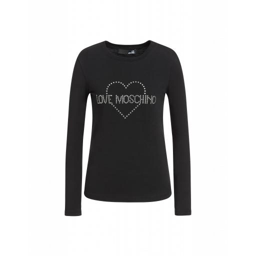 Love Moschino Stretch Jersey T-shirt With Rhinestone Logo Woman Black Size 46 It - (12 Us)