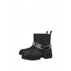 Moschino Leather Biker Boot With Logoed Ribbon With Velcro Woman Black Size 36 It - (6 Us)