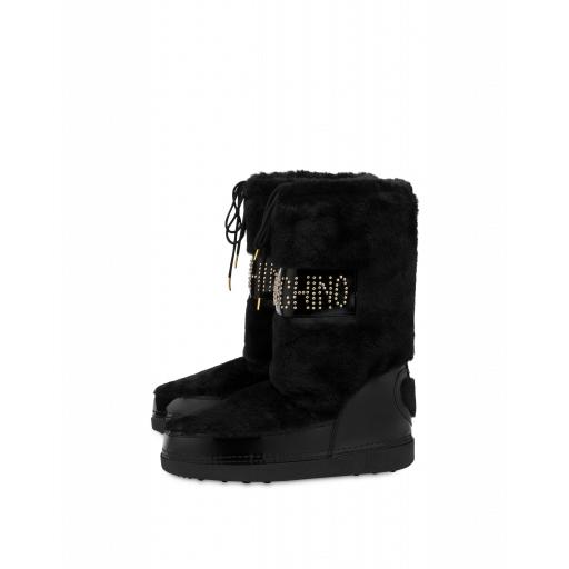 Love Moschino Faux Fur Snow Boots Woman Black Size 39-40 It - (9-10 Us)