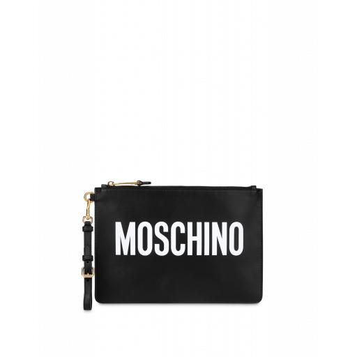 Moschino Leather Clutch With Logo Woman Black Size U It - (one Size Us)