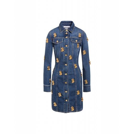 Moschino Dollar Studs Denim Dress Woman Blue Size 40 It - (6 Us)
