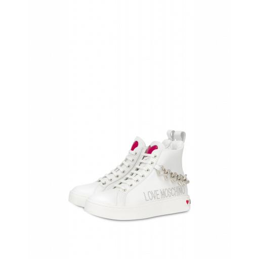 Love Moschino Hearts Chain High Sneakers Woman White Size 36 It - (6 Us)