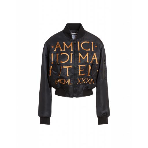 Moschino Roman Embroidery Nylon Bomber Woman Black Size 38 It - (4 Us)