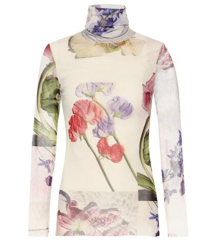 Ganni Printed Mesh Turtleneck Top