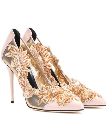 Bottega Veneta Embellished Patent Leather And Mesh Pumps