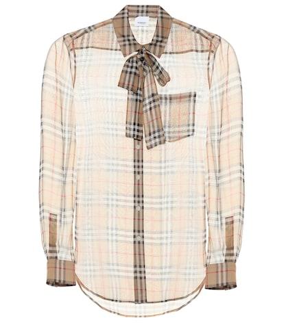 By Far Check Silk Blouse