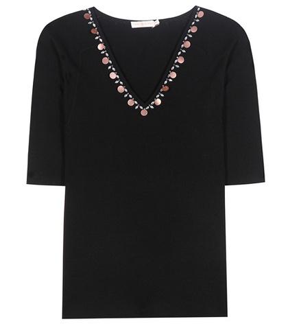 Tory Burch Knox Crystal-embellished Merino Wool Top