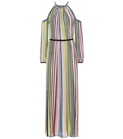 Alexander Mcqueen Striped Cold-shoulder Maxi Dress