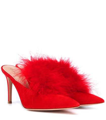Gianvito Rossi Maribou 85 Suede Mules