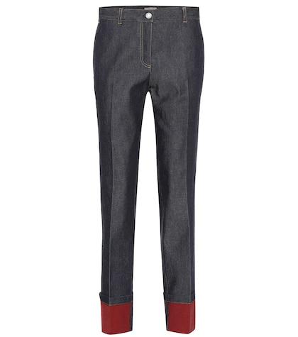 Bottega Veneta Mid-rise Leather-trimmed Straight Jeans