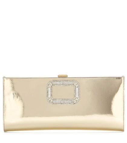 Tory Burch Pilgrim Small Embellished Metallic Leather Clutch