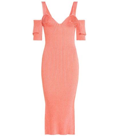 Saint Laurent Ribbed Off-the-shoulder Dress
