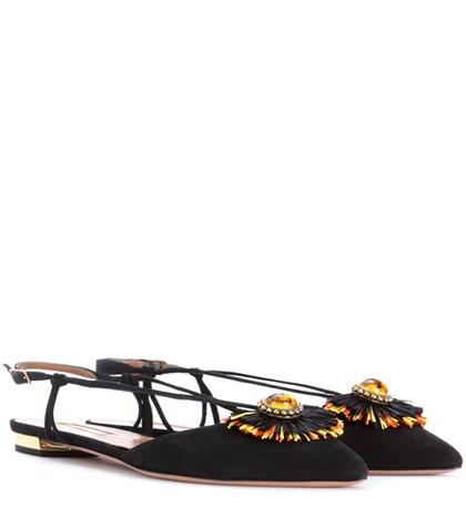 Aquazzura Samba Embellished Suede Ballerinas