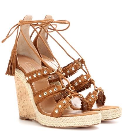 Valentino Tulum 115 Embellished Suede Wedge Espadrilles