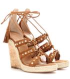 Valentino Tulum 115 Embellished Suede Wedge Espadrilles
