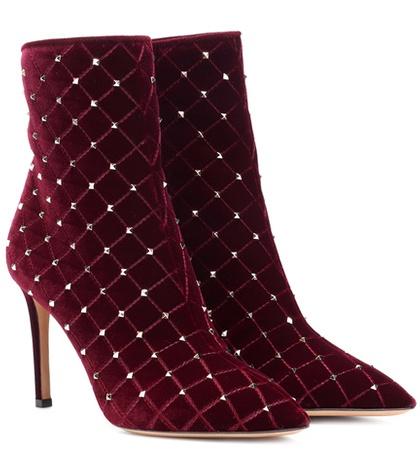 Valentino Garavani Valentino Garavani Rockstud Spike Velvet Ankle Boots