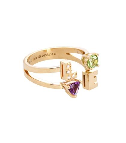 Roger Vivier Love 18kt Yellow Gold Peridot, Amethyst And Diamond Ring