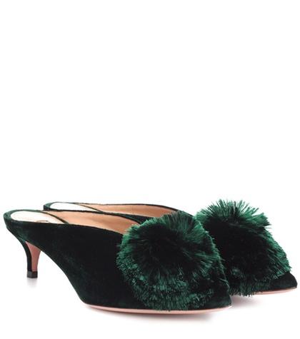 Aquazzura Power Puff Velvet Mules