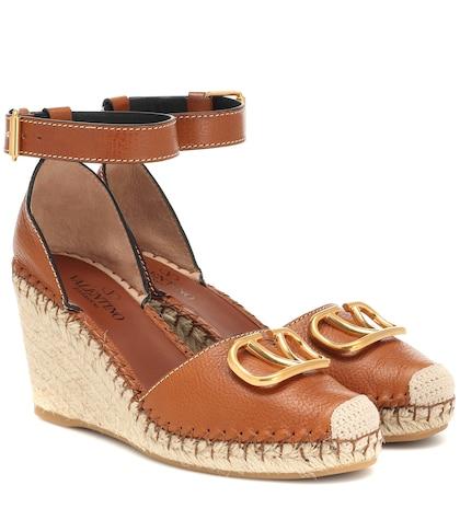 Valentino Garavani Valentino Garavani Vlogo Leather Wedge Espadrilles