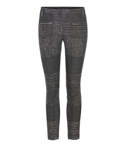 Roberto Cavalli Metallic Cotton-blend Tweed And Leather Trousers