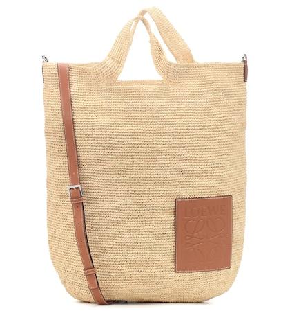 Loq Slit Leather-trimmed Raffia Tote