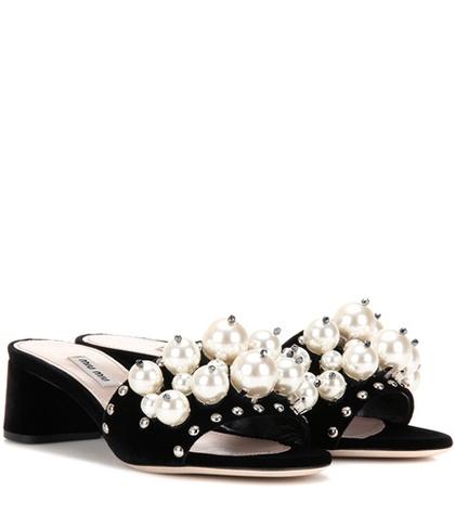 Miu Miu Embellished Velvet Sandals