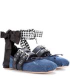 Miu Miu Buckle-embellished Denim Ballerinas