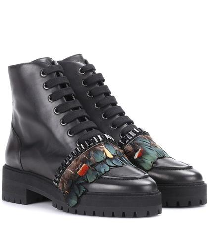 Rochas Embellished Leather Ankle Boots